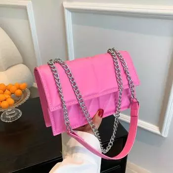 Модная тенденция сумка через плечо, маленькая сумка Tide, корейская версия маленькой квадратной сумки Foreign Style с цепочкой 22X6X15 розовый
