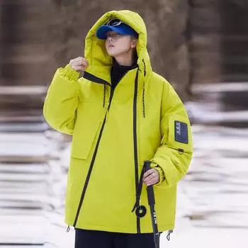 Модная теплая куртка осень-зима Party Overcome Simple с большим меховым воротником, свободная, утепленная, средней длины, белая, на пуху, для пары M