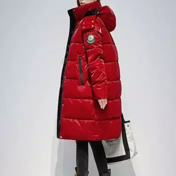 Модная теплая куртка-пуховик из хлопка для женщин, пальто средней длины M чёрный