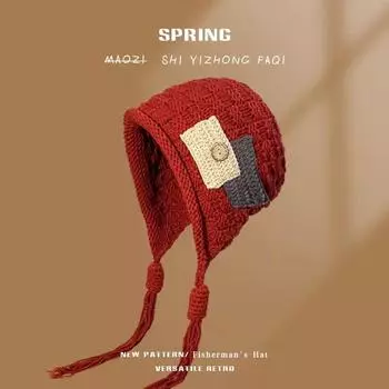 Модная теплая шапка с бахромой женская осенне-зимняя вязаная вручную шапка-пуловер из шерсти, универсальная шапка с защитой ушей, тренд Average Size