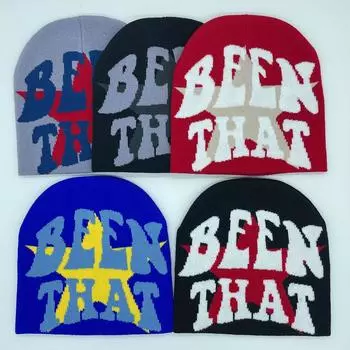 Модная теплая вязаная шапка для мужчин и женщин с буквами в стиле хип-хоп Модная теплая шапка One Size чёрный