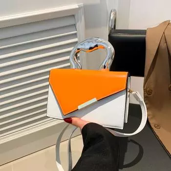 Модная текстура, цвет, соответствие, новинка 2024 года, контрастный цвет, весенняя повседневная простая сумка-мессенджер из металла, переносная, маленькая квадратная женская сумка чёрный