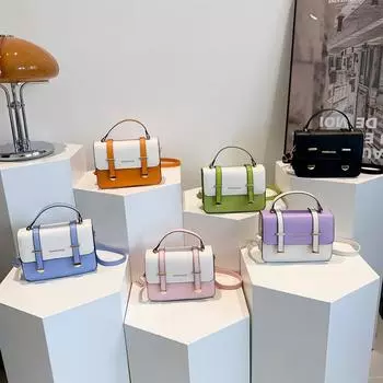 Модная текстура, контрастные цвета, модная весенняя новая простая ретро-сумка на одно плечо с боковым ремешком, маленькая квадратная сумка для женщин