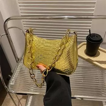 Модная текстура, модная женская сумка с цепочкой 2024 года, новая модная сумка с узором из кожи аллигатора, переносная сумка через плечо под мышкой, маленькая квадратная сумка белый