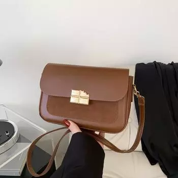 Модная текстура ретро сумка женская 2024 новая модная портативная сумка через плечо простая повседневная однотонная косая сумка маленькая квадратная сумка чёрный