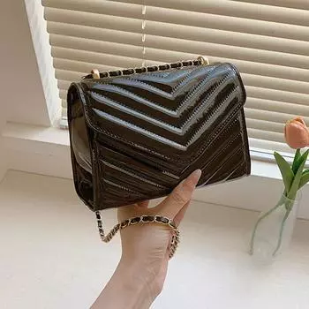 Модная текстура универсальной сумки для женщин 2024 года, новая мода, персонализированная лакированная кожаная цепочка на одно плечо, маленькая квадратная сумка через плечо чёрный