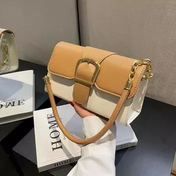 Модная текстурированная квадратная сумка под мышкой Популярная контрастная цветная сумка из искусственной кожи на одно плечо Универсальная женская сумка через плечо (20cm<Max Length<30cm)