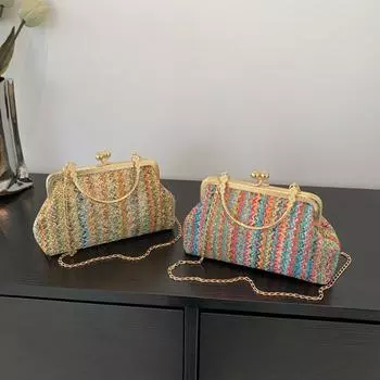 Модная тканая сумка для женщин 2023, весенний тренд, простая сумка через плечо, простая повседневная сумка через плечо, женская сумка-ракушка 21x6x14cm зелёный