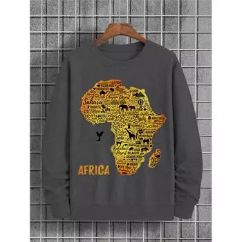 Модная толстовка для мужчин, рубашка-пуловер с африканским графическим принтом, длинный рукав, футболка с круглым вырезом, уличная толстовка, мужская одежда, топ S