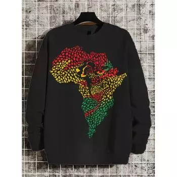 Модная толстовка для мужчин, рубашка-пуловер с африканским графическим принтом, длинный рукав, футболка с круглым вырезом, уличная толстовка, мужская одежда, топ S