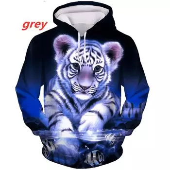 Модная толстовка с 3D-принтом животного и тигром, пуловер, повседневная толстовка, спортивная толстовка 5XL