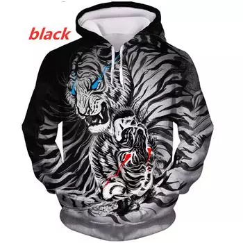 Модная толстовка с 3D-принтом животного и тигром, пуловер, повседневная толстовка, спортивная толстовка S