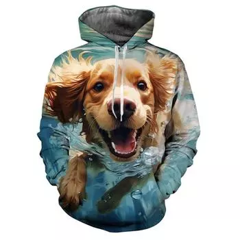 Модная толстовка с капюшоном для собак с 3D-принтом для мужчин, свободная толстовка с длинными рукавами и капюшоном, повседневные уличные пуловеры с крутой графикой для домашних животных S
