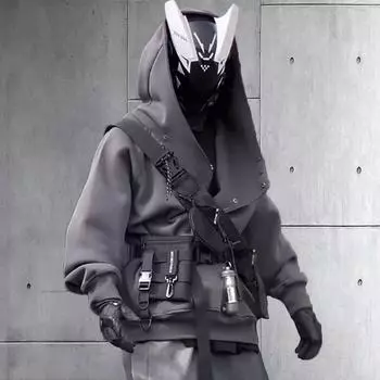 Модная толстовка с капюшоном Ninja с высоким воротником для мужчин и женщин - коллекция осень/зима Medium чёрный