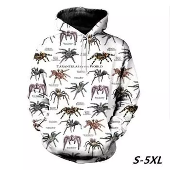 Модная толстовка с капюшоном с 3D-принтом Tarantula Hoodie Unisex Hip Hop Casual Street Sweatshirt S