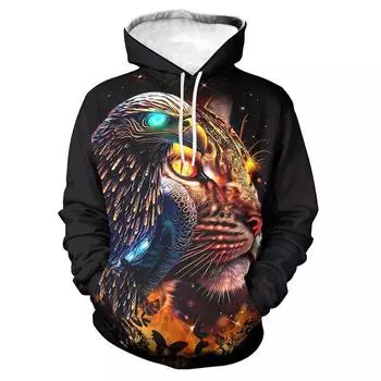 Модная толстовка с капюшоном с изображением животных для мужчин, орла, кошки, собаки, 3D-принта, длинные рукава, повседневный пуловер, уличные толстовки, свободная женская толстовка S