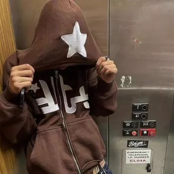 Модная толстовка с принтом звезд и букв, мужская свободная повседневная толстовка в стиле хип-хоп, верхняя одежда Y2k, пальто, винтажные толстовки, мужская уличная одежда M синий