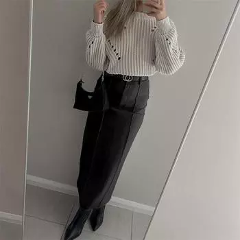 Модная тонкая макси-юбка женская с разрезом 2023, новая повседневная юбка с высокой талией, однотонная женская модная длинная юбка S чёрный