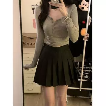 Модная тонкая плиссированная юбка с высокой талией для женщин, лето 2024, новинка, модная универсальная короткая юбка с темпераментом для горячих девушек L чёрный
