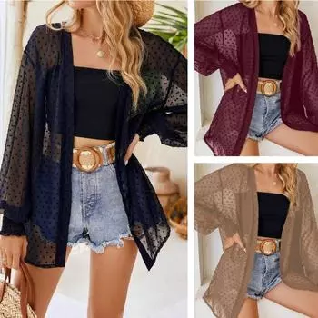 Модная тонкая повседневная блузка с длинным рукавом больших размеров для женщин, летняя однотонная элегантная свободная кардиганная рубашка, женские топы, прозрачные сексуальные женские блузки 25904 S синий