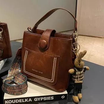 Модная трендовая кожаная сумка-тоут для женщин, женская простая большая вместительная винтажная сумка-ведро через плечо, сумки и кошельки