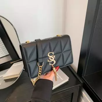 Модная трендовая сумка-цепочка, персонализированная в иностранном стиле, маленькая квадратная сумка через плечо 2024 года, новая повседневная сумка через плечо с текстурой чёрный