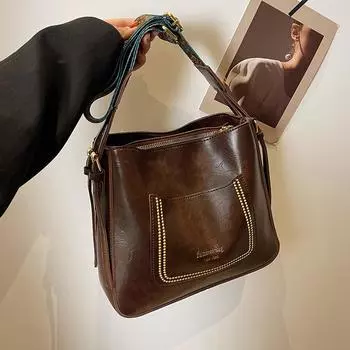 Модная трендовая сумка-тоут из искусственной кожи для женщин, женская простая большая сумка через плечо с высокой вместимостью, сумки-ведра и кошельки