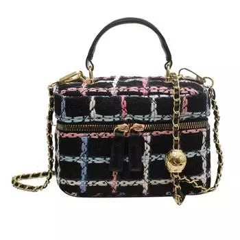 Модная твидовая сумка через плечо в клетку для женщин, повседневная универсальная женская сумка через плечо с цепочкой покупок, большая вместительная сумка с ручкой чёрный