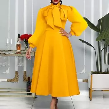 Модная юбка с пышными рукавами, большое женское платье, элегантное, на шнуровке S жёлтый