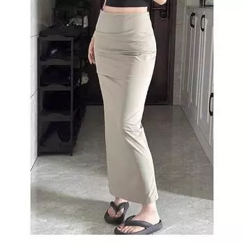 Модная юбка с разрезом сбоку, сексуальная, средней длины, длинная Beige White XL