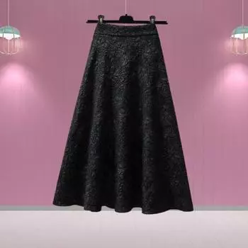 Модная юбка средней длины с цветочным узором на весну и осень. Корейская версия милой повседневной юбки А-силуэта. XXXXL чёрный