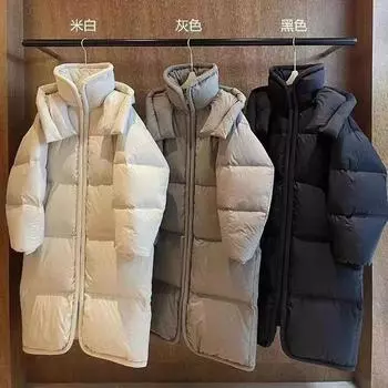 Модная удлиненная женская куртка-пуховик 2024 года, зимняя, с двойной планкой, утолщенная, большого размера, стеганая, белая, до колена, куртка на утином пуху S