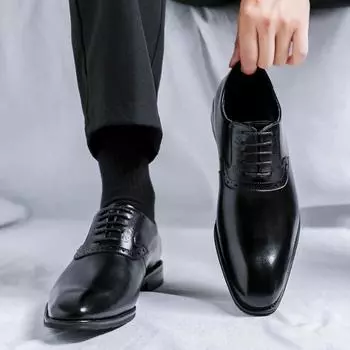 Модная удобная мужская обувь, повседневная обувь, мужская обувь из натуральной кожи, рабочие ботинки, деловые, повседневные, на работу, с острым носком, на толстой подошве 38 чёрный