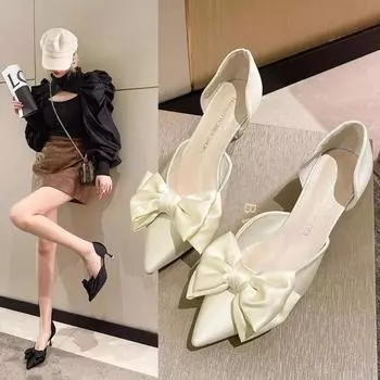 Модная удобная обувь для женщин, босоножки на шпильках, новые летние туфли для девочек в стиле ретро с высоким бантом, с острыми носками, закрытые, новые весенние туфли-лодочки с бабочкой S 35 бежевый