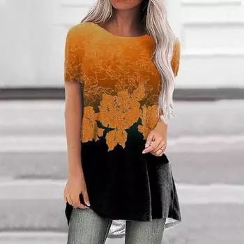 Модная удобная повседневная футболка с красивым принтом, винтажный топ, женские рукава реглан, короткие рукава, XS-8XL S