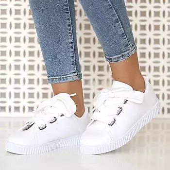 Модная удобная женская обувь на толстой шнуровке на плоской подошве 001-0320-20