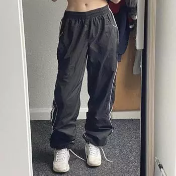 Модная уличная одежда, повседневные брюки, трендовые женские базовые спортивные штаны, эластичные прямые спортивные брюки с низкой талией для бега, капри в корейском стиле S чёрный