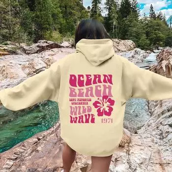 Модная уличная толстовка с капюшоном с цветочным принтом и надписью спереди и сзади, с завязками на талии, женская осенне-зимняя толстовка с капюшоном, женская одежда S