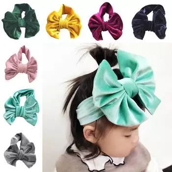 Модная унисекс 11 цветов, большой узел, для маленьких девочек, для малышей, бархатная мягкая плеше, милая повязка на голову, эластичная повязка на голову, сплошной тюрбан с бантом вино красного