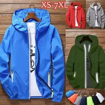 Модная унисекс с защитой от УФ-лучей, водонепроницаемая ветровка на молнии, куртка с капюшоном, верхняя одежда, пальто(Размер:S-7XL) S светло-синий