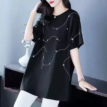 Модная универсальная блузка с круглым вырезом и вышивкой, женская одежда 2023 года, новые свободные повседневные пуловеры, топы, свободная корейская рубашка XXXXXXL чёрный