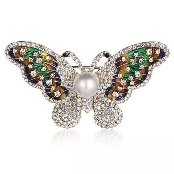 Модная универсальная брошь-бабочка из сплава с бриллиантами и капельным маслом, цветная глазурь, полная бриллиантовая бабочка