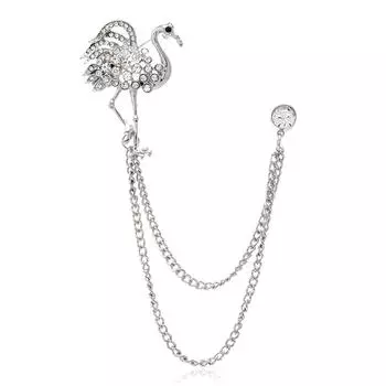 Модная универсальная брошь с бриллиантовой цепочкой и бахромой в виде красного венценосного журавля, страуса, фламинго, аксессуары для одежды, значок на воротник золотой