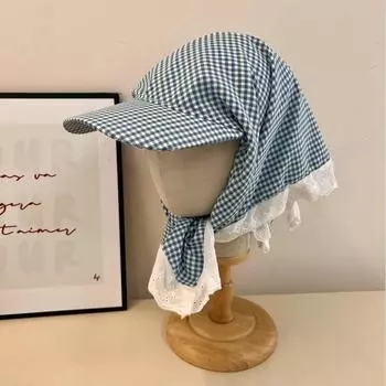 Модная универсальная клетчатая маленькая свежая шапка-платок женская летняя солнцезащитная козырек универсальная фото шапка M56-58cm красный