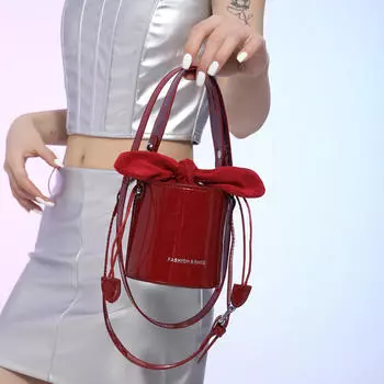 Модная универсальная красная сумка через плечо из искусственной кожи, женская новая осенне-зимняя сумка-ведро в стиле ретро для поездок на работу, женская сумка с бантом, ручная сумка Mini(Max Length<20cm)