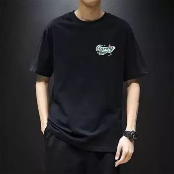 Модная универсальная летняя свободная модная футболка с короткими рукавами среднего возраста для мужчин M чёрный