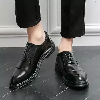 Модная универсальная мужская обувь, мужские повседневные кожаные оксфорды, туфли с острым носком, мужские туфли класса люкс для парикмахеров, классическая мужская обувь для свадьбы 38 чёрный