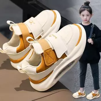 Модная универсальная обувь для девочек, весенняя новая детская спортивная обувь, кожаные туфли для сноуборда 26 жёлтый