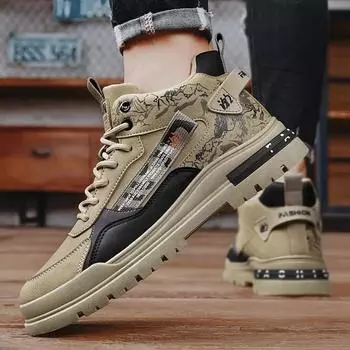 Модная универсальная повседневная обувь, осенние высокие текстурные удобные мужские ботинки для ходьбы на открытом воздухе, модная прочная мужская обувь для инструментов 39 чёрный