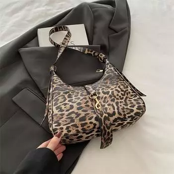 Модная универсальная повседневная сумка через плечо, женственная, высококачественная сумка с леопардовым принтом подмышкой коричневый